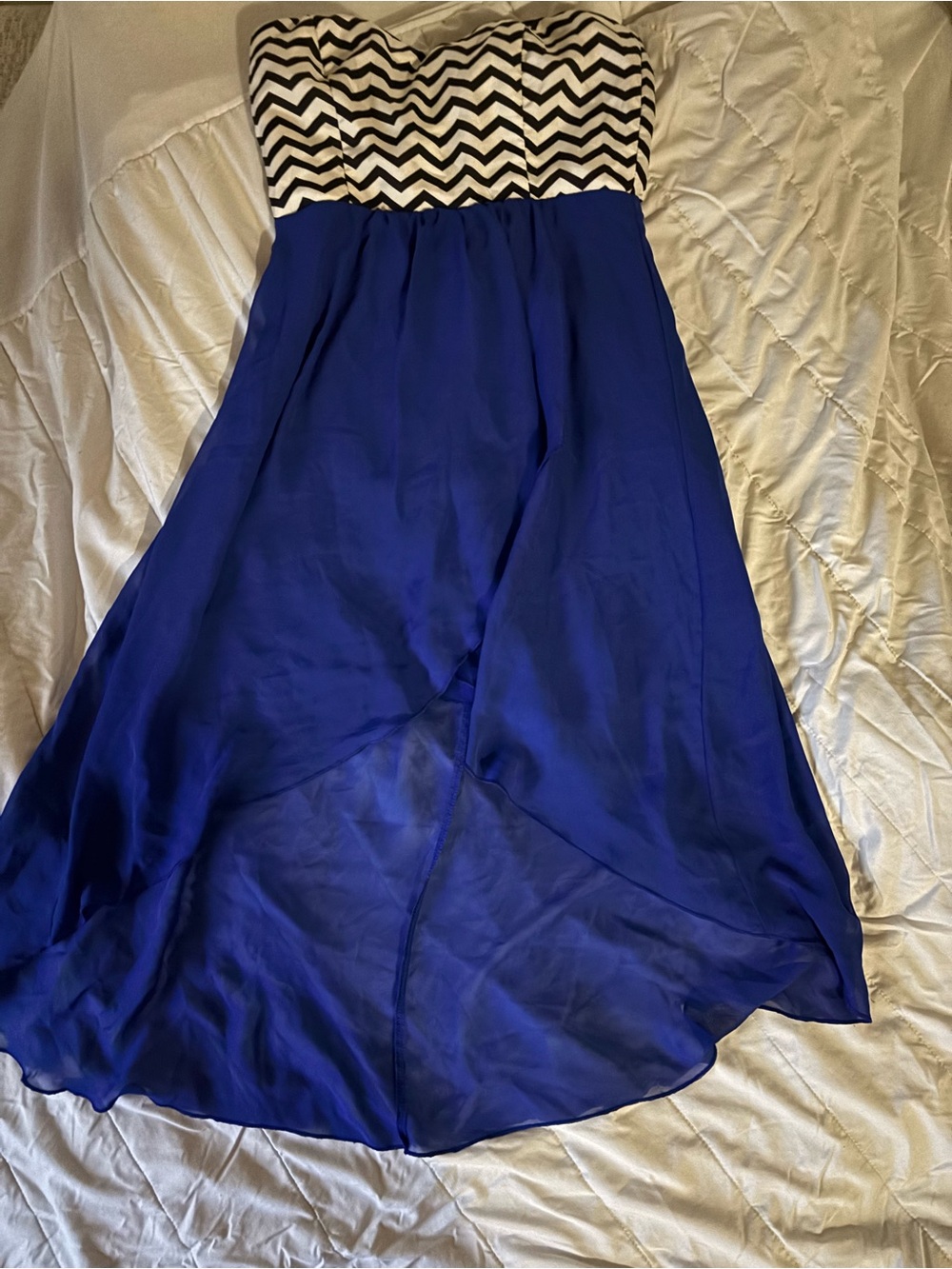 Royal Blue High-Low Chiffon Skirt with Chevron Waistband